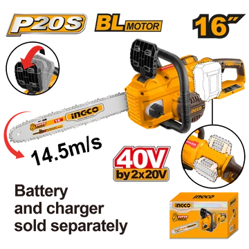 Ingco akkumumulátoros láncfűrész 400 mm 2 x 20 V akku és töltő nélkül