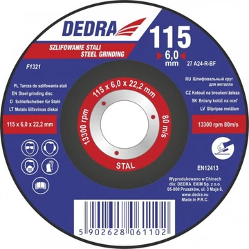 Dedra csiszolókorong 115x6x22.2 mm acélhoz