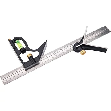 Extol asztalos kombinált derékszög/vízmérték/vonalzó 300 mm 0°-45°-90° beosztás