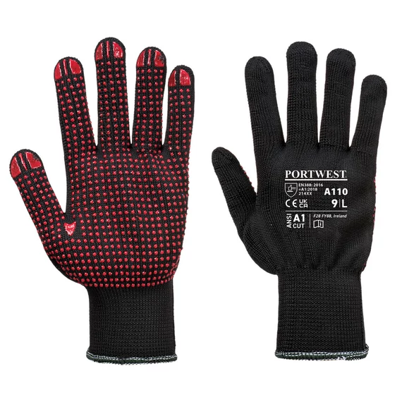 Portwest Nylon PVC pontozott kesztyű fekete, S-es méret