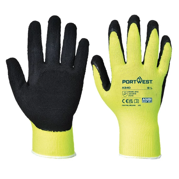 Portwest Hi-Vis Grip védőkesztyű - Latex sárga / fekete, XXS-es méret