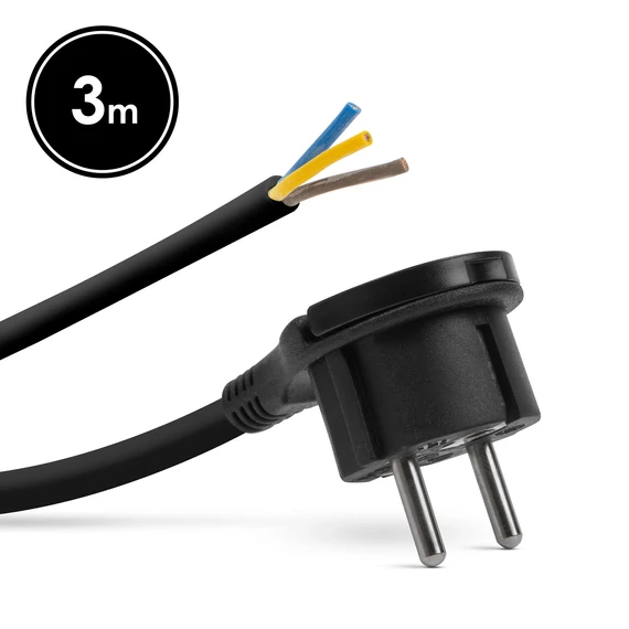Delight hálozati szerelhető tápkábel dugóval és füllel 3 x 1,5 mm2 3 m fekete