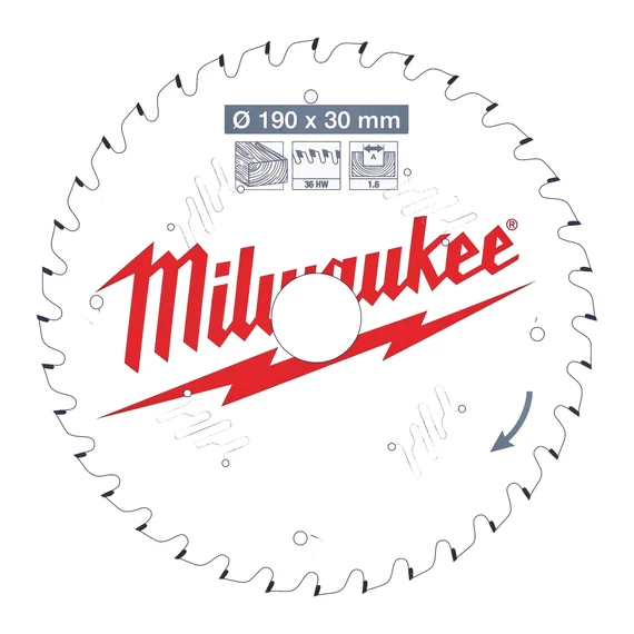 Milwaukee fűrésztárcsa 190 x 30 x 1,6 mm 36 fog fához