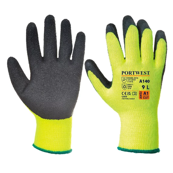 Portwest Thermal latex mártott kesztyű sárga / fekete, XS-es méret