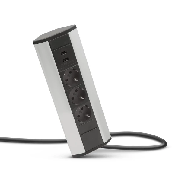 Sarokelosztó 3 dugalj + 2 USB - alumínium