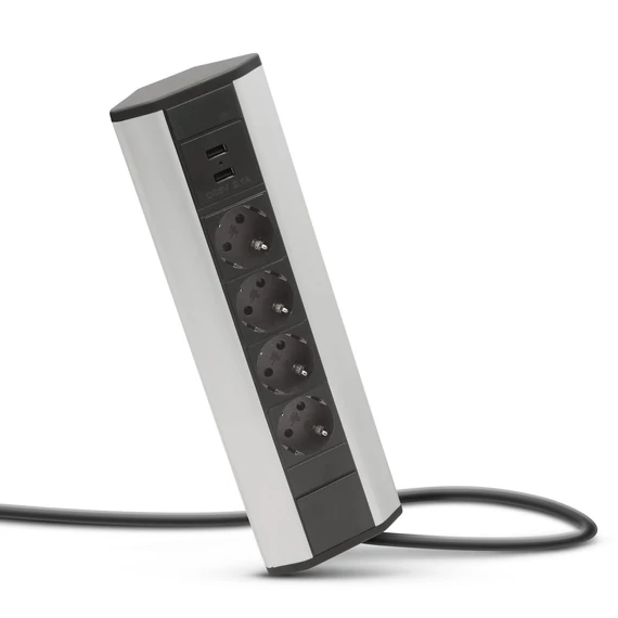 Sarokelosztó 4 dugalj + 2 USB - alumínium