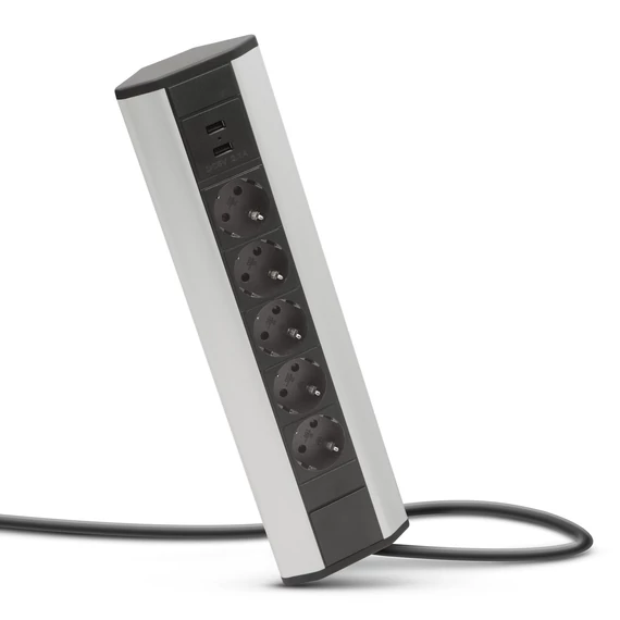 Sarokelosztó 5 dugalj + 2 USB - alumínium