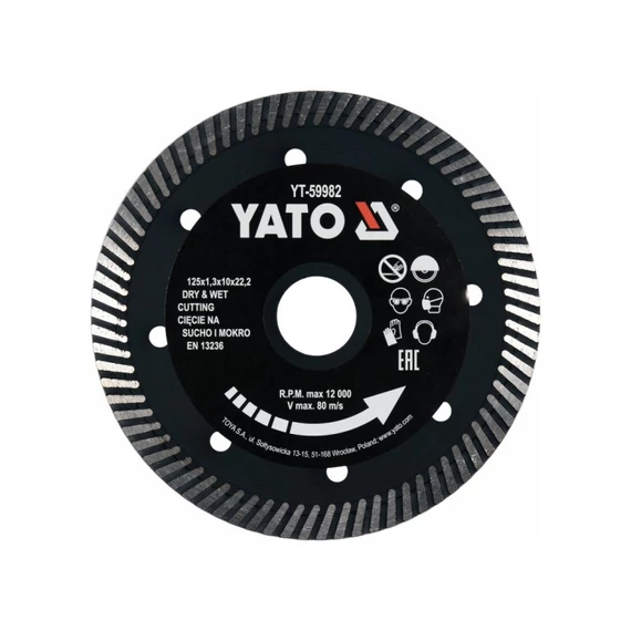 Yato Gyémánt vágókorong 125 x 1,3 x 10 x 22,2 mm turbó