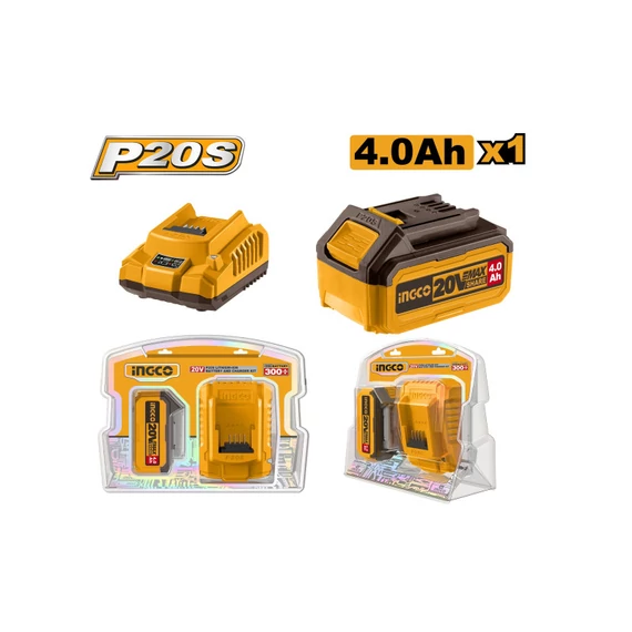Ingco akkumulátor és töltő szett 20V 4.0Ah