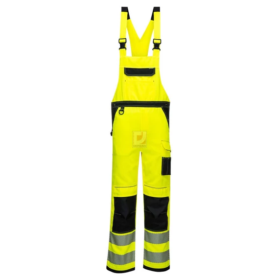 Portwest PW3 Hi-Vis kantáros nadrág sárga / fekete, S-es méret