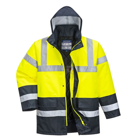 Portwest Kontraszt Traffic munkavédelmi kabát sárga / tengerészkék, 4XL-es méret