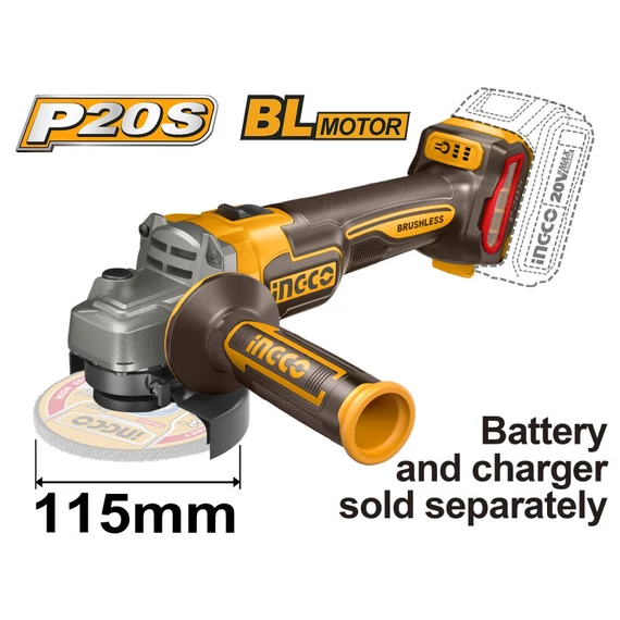 Ingco akkumulátoros sarokcsiszoló 115 mm 20V akku és töltő nélkül