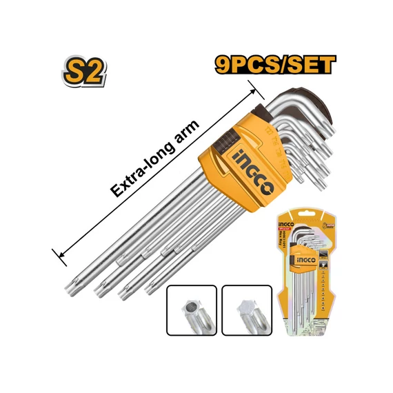 Ingco torxkulcs 9 db-os T10-T50 extra hosszú