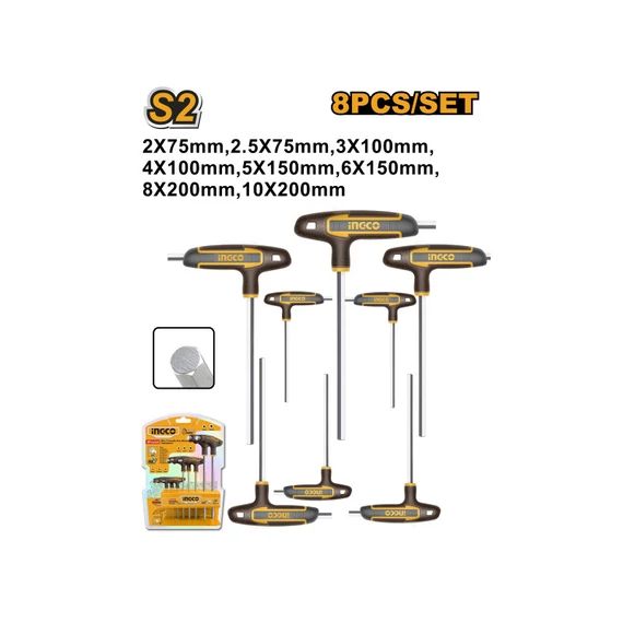 Ingco T-imbuszkulcs készlet 8 db-os 2-10 mm