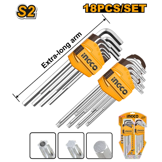 Ingco hosszú torx és imbuszkulcs készlet 18 db