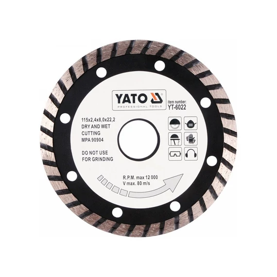 Yato Gyémánt vágókorong 115 x 2,4 x 8,0 x 22,2 mm turbo