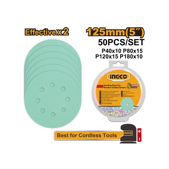 Ingco tépőzáras csiszolótárcsa készlet 125 mm 50 db