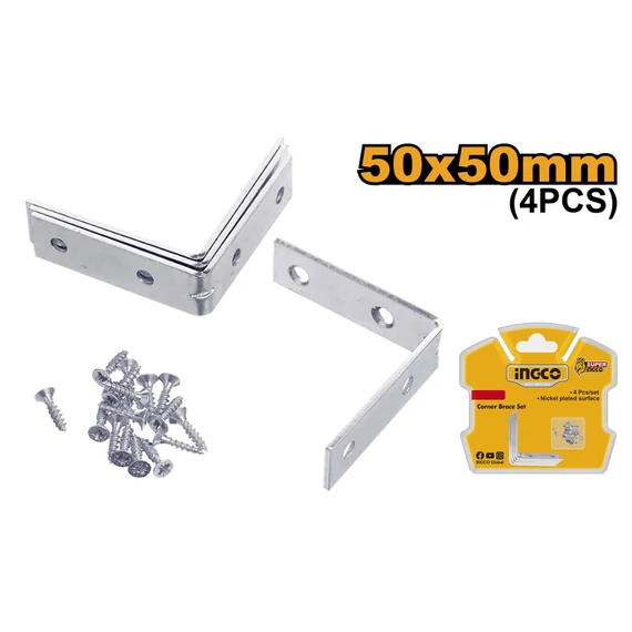 Ingco sarokösszekötő szeglemez 50 x 50 mm 4 db