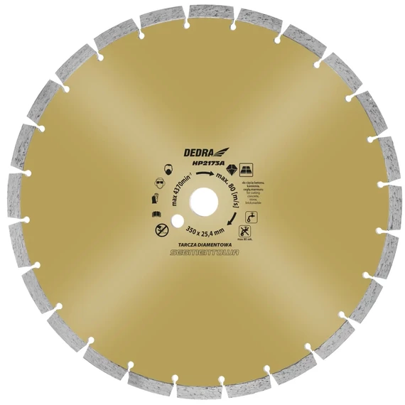 Dedra HP2174A gyémánt vágótárcsa 400 mm betonhoz száraz/nedves vágásra