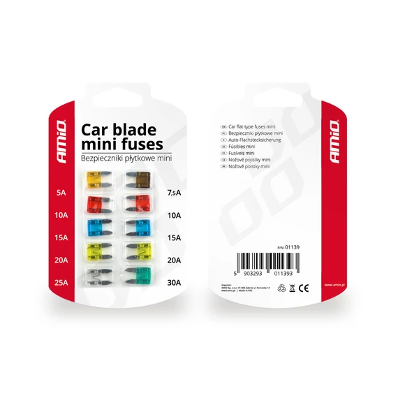 Mini autós biztosíték garnitúra 10 db