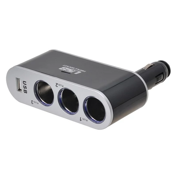 Szivargyújtó elosztó 3-as 12 / 24 V USB csatlakozóval