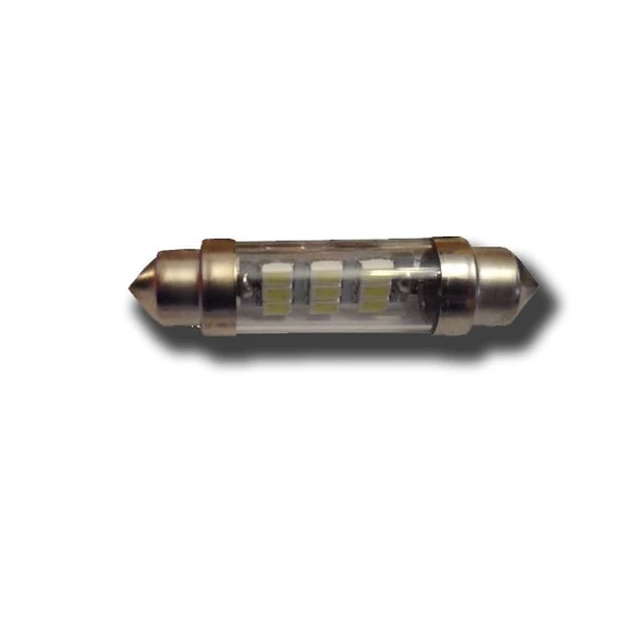 Led izzó 12V 1.5W Szofita 41 mm 3528 (1210) 9 SMD fehér, műanyag búrás