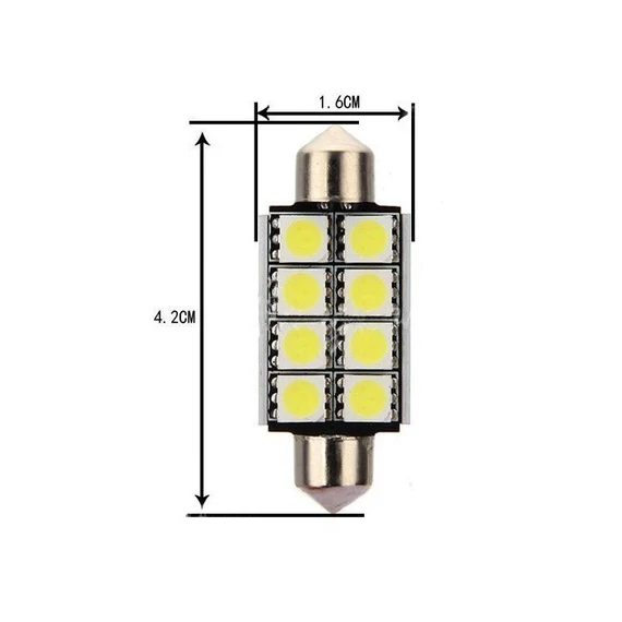 Can Bus led izzó 12V 3W Szofita 42 mm 5050 8 SMD fehér