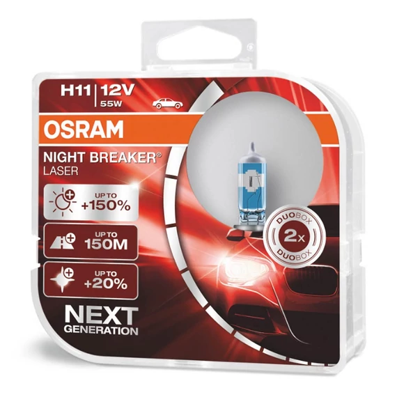 Osram halogén izzó pár H11 12 V 55 W PGJ19-2 +100% Night Breaker Silver