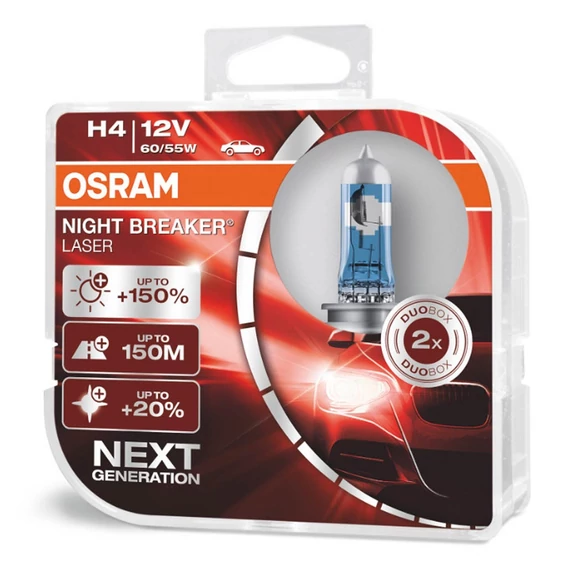 Osram halogén izzó pár H4 12 V 60/55 W P43t +150% Night Breaker Laser