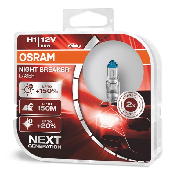 Osram halogén izzó pár H1 12 V 55 W P14,5s +150% Night Breaker Laser