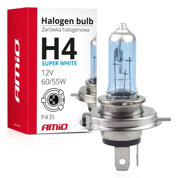 Amio halogén izzó H4 12 V 60/55 W P43t Super White