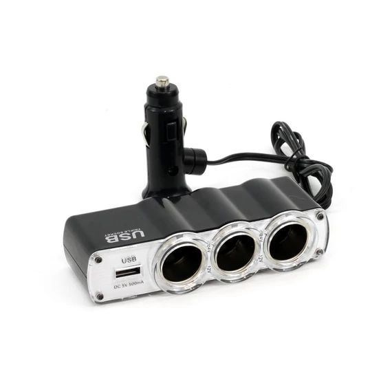 Amio 3-as szivargyújtó elosztó + USB 1 A-s