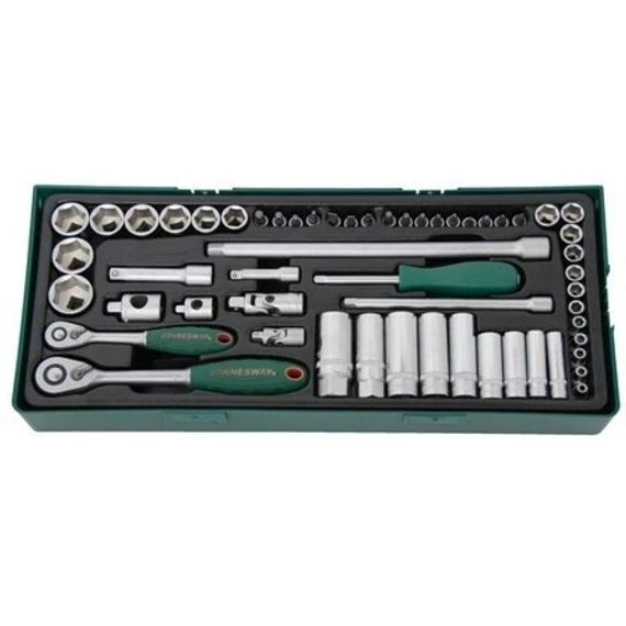 Jonnesway dugókulcs készlet 57 db 1/4"- 3/8" tálcás