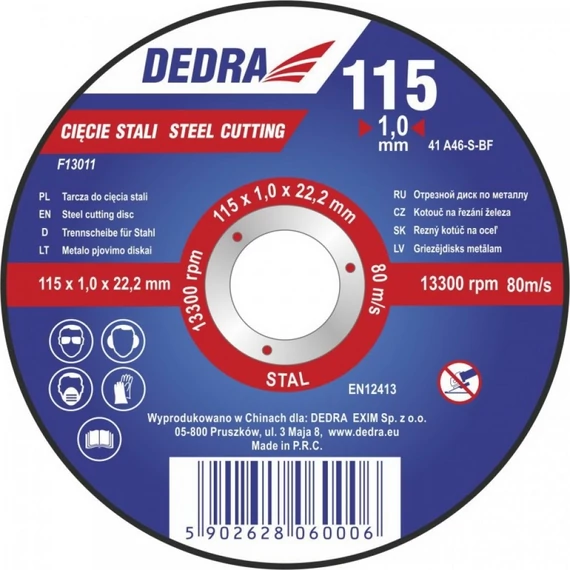 Dedra vágókorong 115x1.5x22.2 mm acélhoz