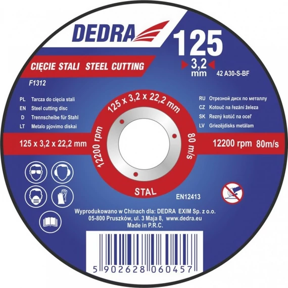 Dedra vágókorong 230x3x22.2 mm acélhoz konvex