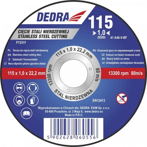 Dedra vágókorong 125x1.5x22.2 mm rozsdamentes acélhoz lapos