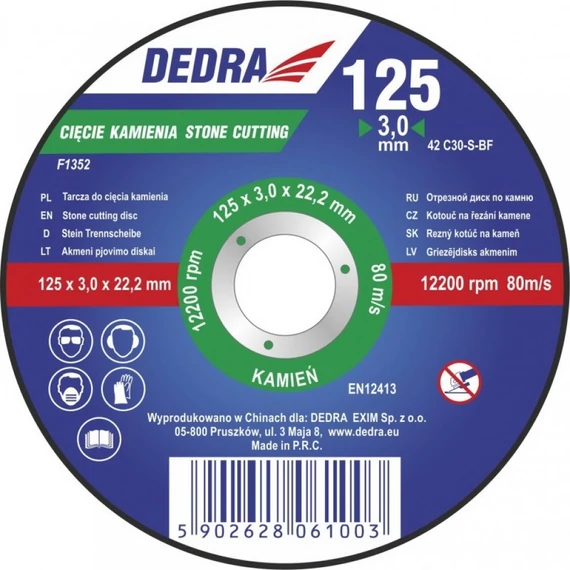Dedra vágókorong 125x3.2x22.2 mm kőhöz konvex