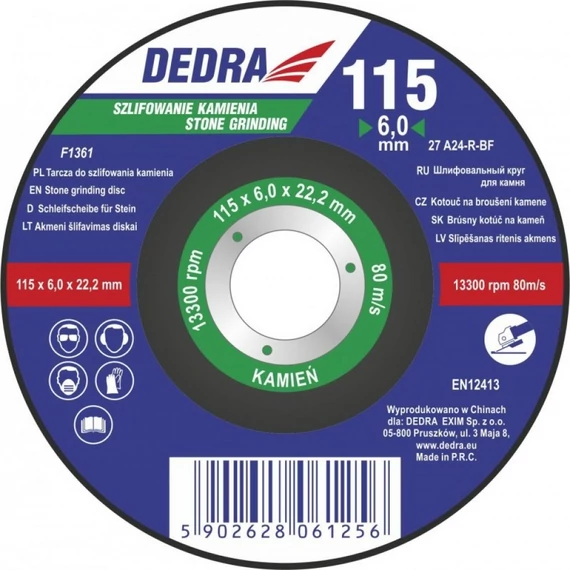 Dedra csiszolókorong 125x6x22.2 mm kőhöz