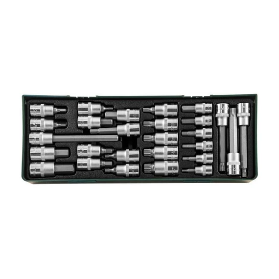 Jonnesway dugókulcs készlet 27 db H4-H17, M5-M16 3/8"-1/2" XZN, imbusz