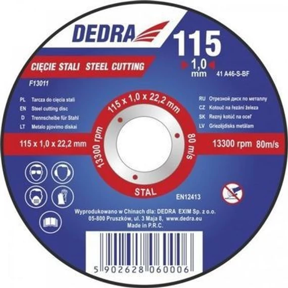 Dedra vágókorong 115x2,5x22,2 mm acélra