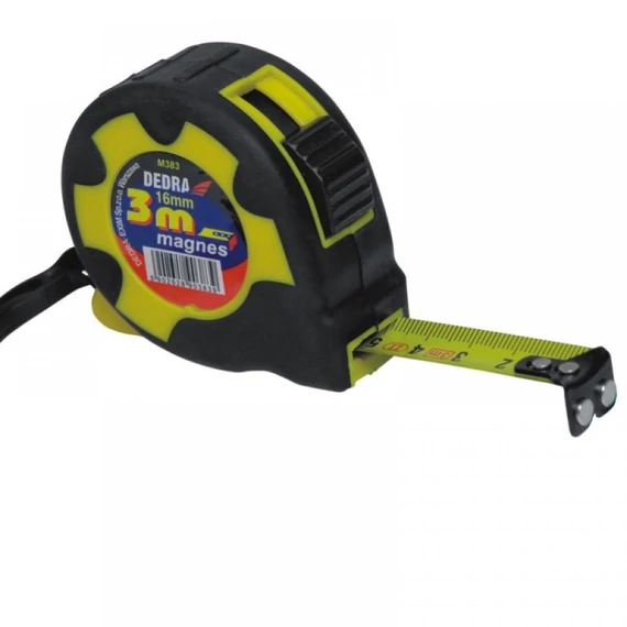 Dedra mérőszalag 3 m 2 stoppos mágneses gumirozott PVC tartóval