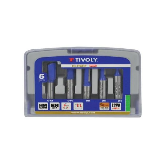 Tivoly TECHNIC felsőmaró készlet 5 részes fára d8 mm szárral