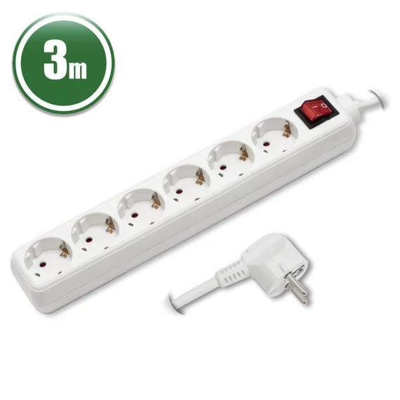 6-os elosztó kapcsolóval 250V 10/16A 3 m