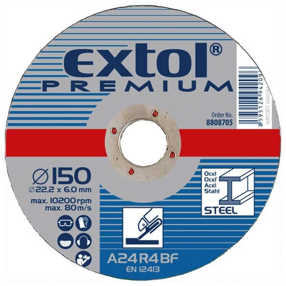 Csiszolókorong 180x6.0x22.2 mm acélhoz