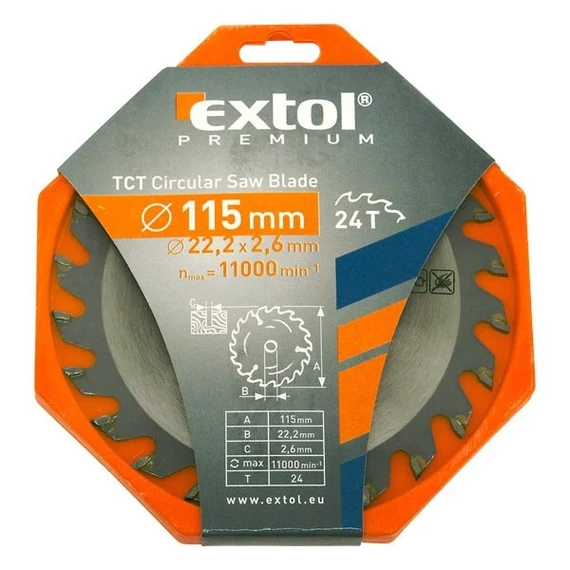 Extol körfűrészlap 115x22.2x2.6 24T keményfémlapkás