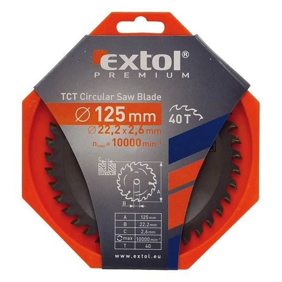 Extol körfűrészlap 125x22.2x2.6 40T keményfémlapkás