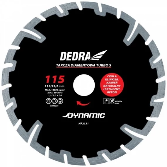 Dedra gyémántvágó korong 115x22,2 mm Turbo S Dynamic betonhoz, téglához, klinker