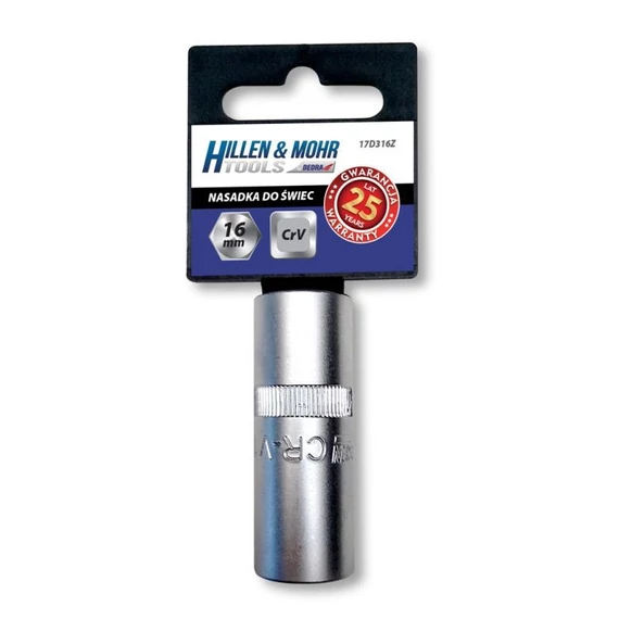 Hillen & Mohr gyertyakulcs 16 mm 1/2" PVC tartóval