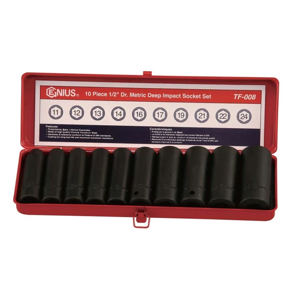 Genius légkulcs készlet 10 db-os 11-24 mm 1/2" hosszított