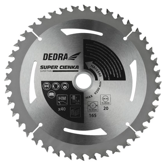 Dedra körfűrészlap 165x16x1,6 mm Z40 keményfémlapkás fához